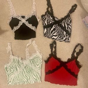 SET OF 4 lace trim crop tops